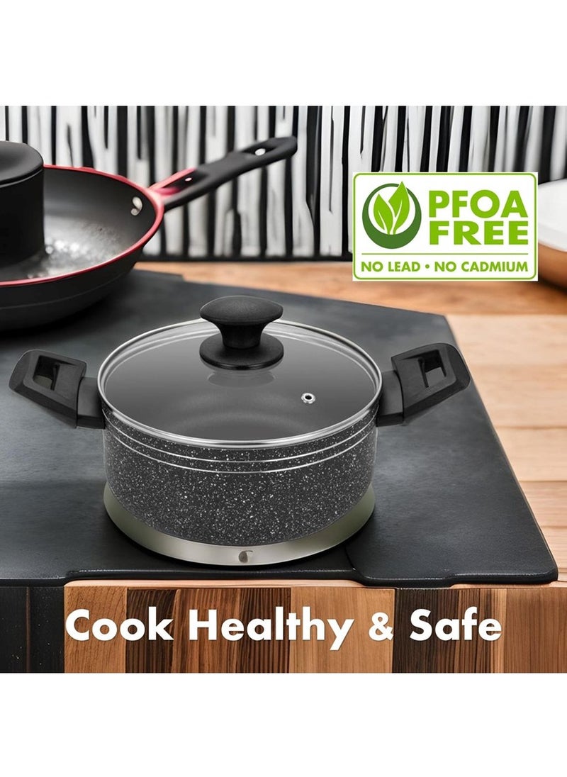 Auroware - Auroware Non Stick 26cm Casserole with Glass Lid Black Pressed Aluminium Dishwasher safe Durable and Strong Handle Long lasting - Image 1