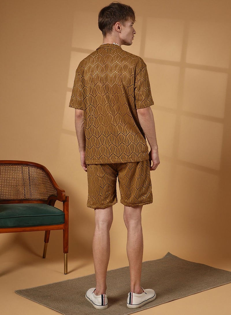 كامبوس سوترا Men's Caramel Brown Boho Knit Co-Ord Set  - Image 5
