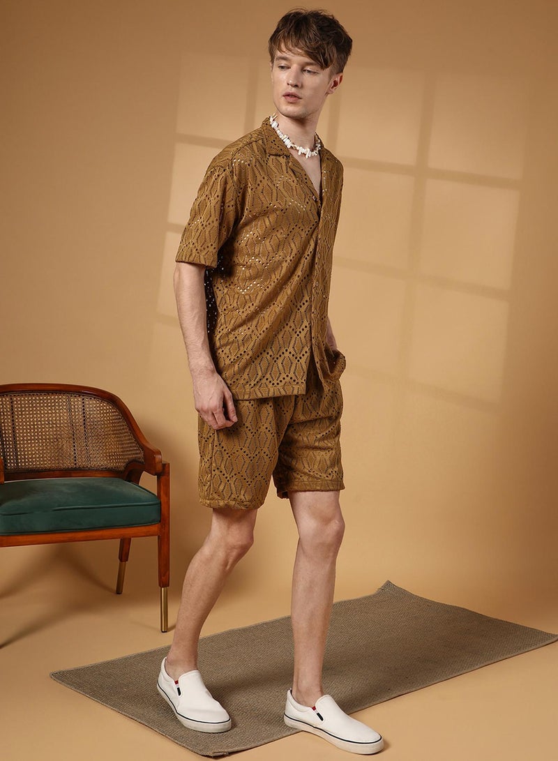 كامبوس سوترا Men's Caramel Brown Boho Knit Co-Ord Set  - Image 3