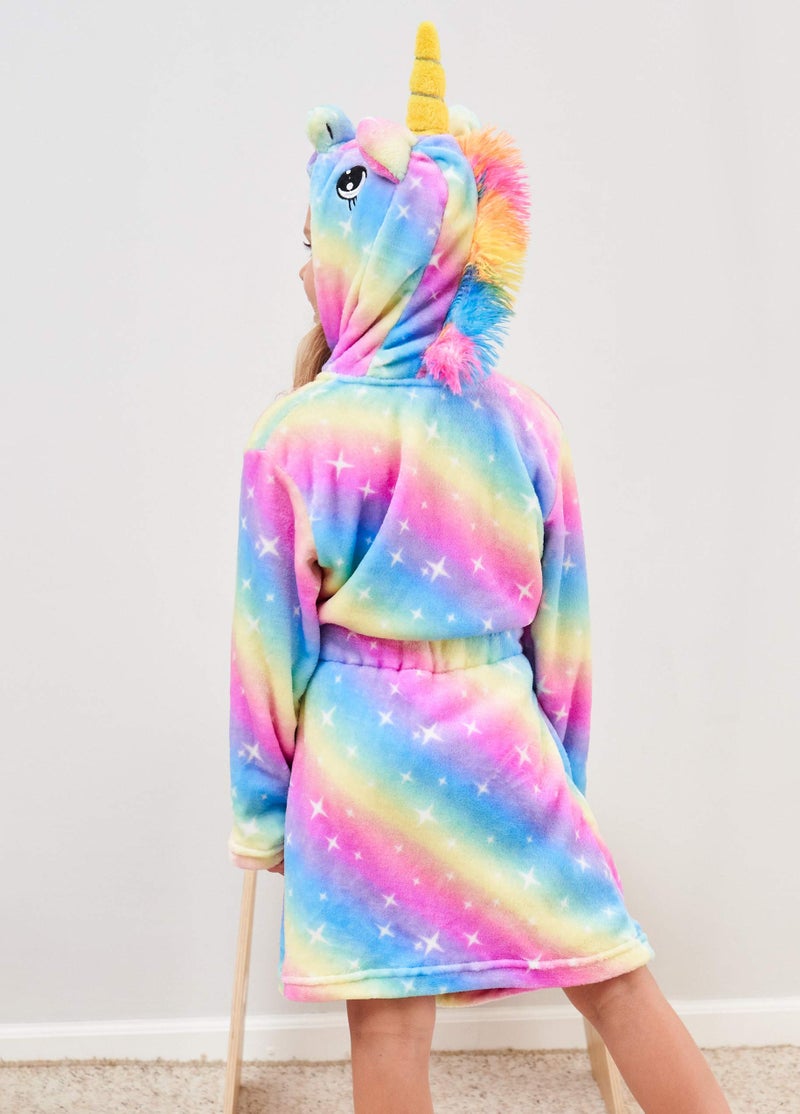 CHETOSHO CHETOSHO Soft Unicorn Hooded Robe with Matching Slippers Headband and Blindfold for Girls - Blue/Pink Stars 5-6 Years  - Image 2