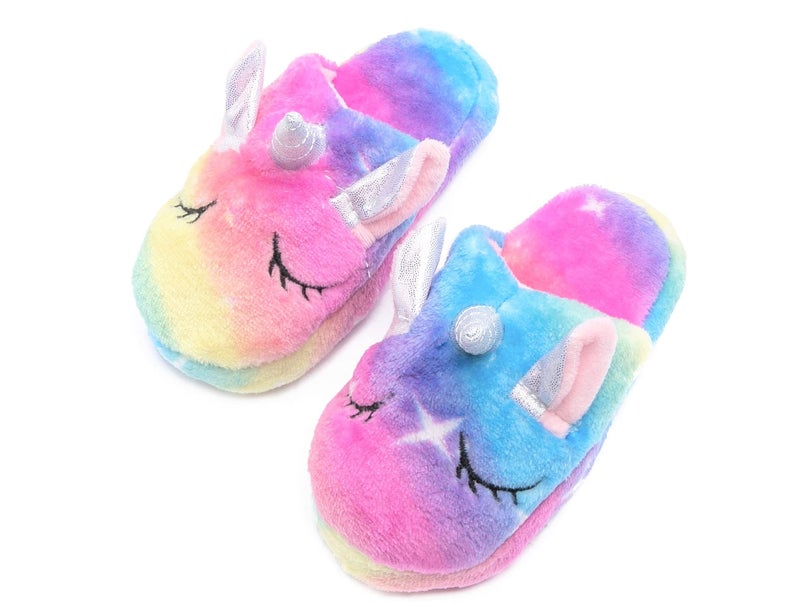 CHETOSHO CHETOSHO Soft Unicorn Hooded Robe with Matching Slippers Headband and Blindfold for Girls - Blue/Pink Stars 5-6 Years  - Image 5