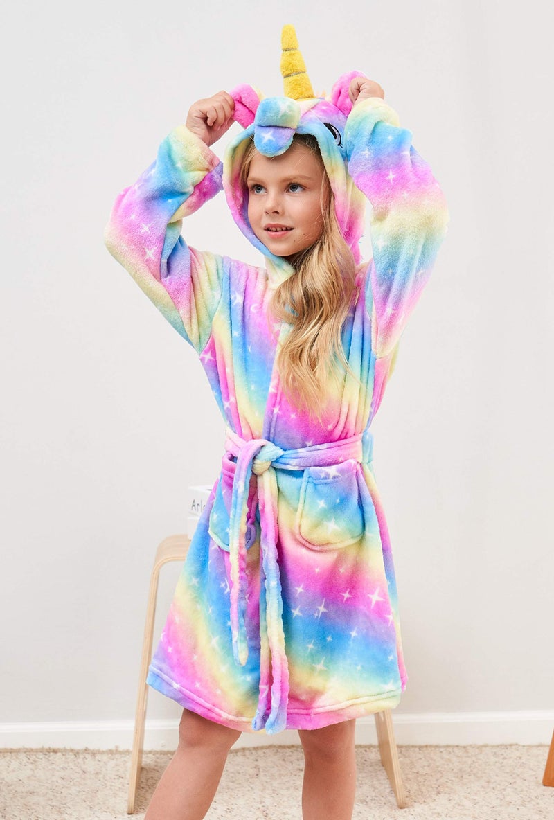 CHETOSHO CHETOSHO Soft Unicorn Hooded Robe with Matching Slippers Headband and Blindfold for Girls - Blue/Pink Stars 5-6 Years  - Image 4
