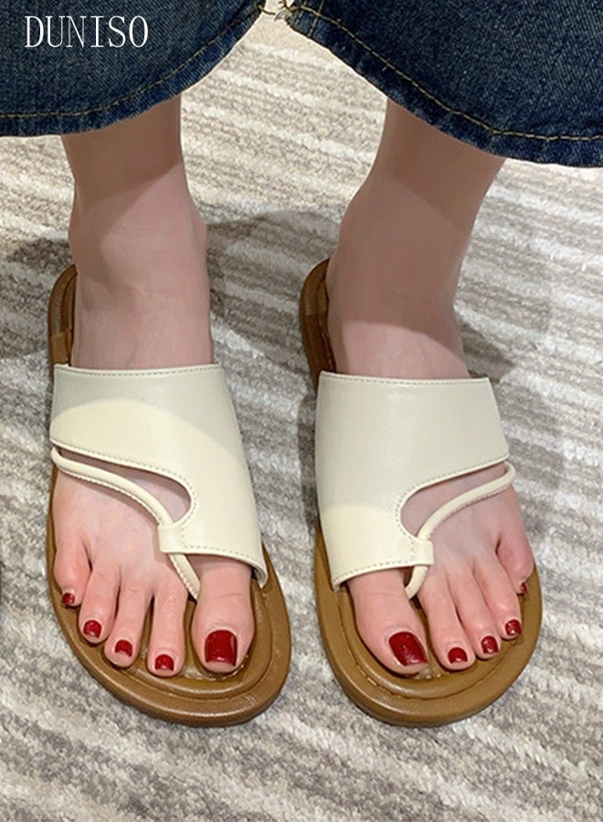 DUNISO Women's Slip On Flat Sandals Square Open Toe Slide Sandals Comfortable Women Slippers Nonslip Backless Beach Slip for Indoor and Outdoor - Image 4