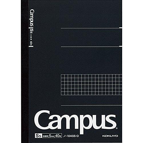 KOKUYO Campus Notebook, Business Type, Grid 5mm Ruled, A5, 40 Sheets, Black Cover, Japan Import (NO-104S5-D) - Image 1