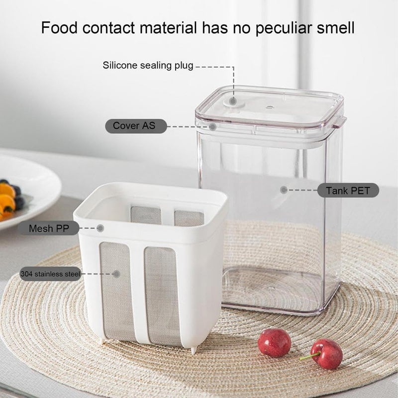 Suicune Greek Yoghurt Sieve 1100 ml Greek Yoghurt Sieve Washable Whey Separator with Lid Reusable Greek Yoghurt Strainer with Mesh Strainer for Filtering Juice Milk Mesh Sieve Household - Image 2