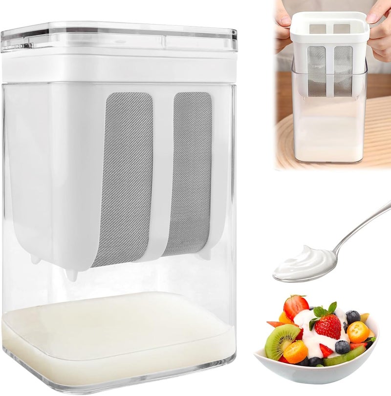 Suicune Greek Yoghurt Sieve 1100 ml Greek Yoghurt Sieve Washable Whey Separator with Lid Reusable Greek Yoghurt Strainer with Mesh Strainer for Filtering Juice Milk Mesh Sieve Household - Image 1