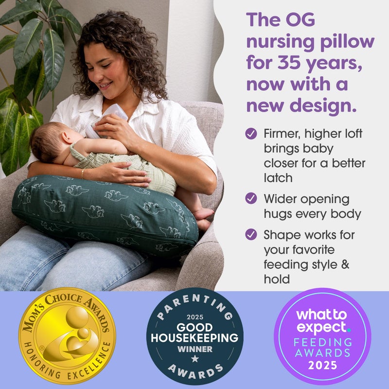 Boppy Nursing Pillow - Ergonomic Bottle & Breastfeeding Pillow with High, Firm, Large Area, Water-Repellent Cushion with Washable Cover; Baby Safety Alliance Verified - Forest Green Dinos - Image 3