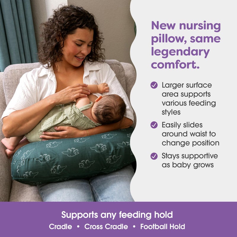 Boppy Nursing Pillow - Ergonomic Bottle & Breastfeeding Pillow with High, Firm, Large Area, Water-Repellent Cushion with Washable Cover; Baby Safety Alliance Verified - Forest Green Dinos - Image 2