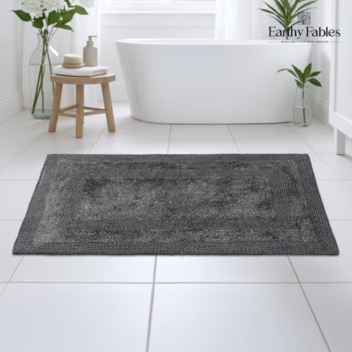 Earthy Fables Premium 100% Cotton Reversible Rectangular Bath Mat for Home, Ultra Soft, Quick Dry, High Water Absorbent Bathroom Floor Mat, Machine Washable Bath Rug for Kitchen, 80x50 cm (Grey) - Image 2
