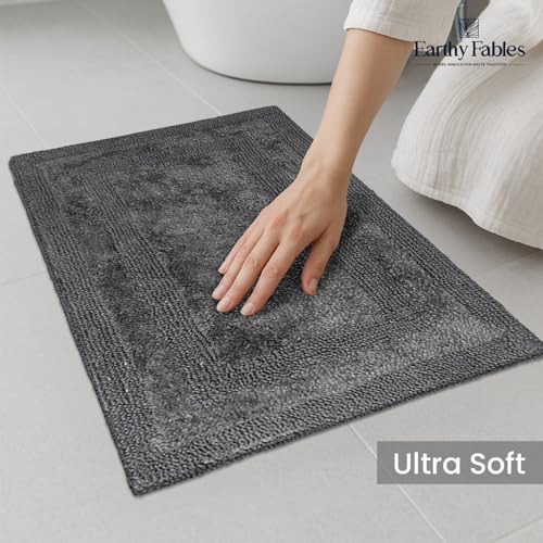 Earthy Fables Premium 100% Cotton Reversible Rectangular Bath Mat for Home, Ultra Soft, Quick Dry, High Water Absorbent Bathroom Floor Mat, Machine Washable Bath Rug for Kitchen, 80x50 cm (Grey) - Image 5