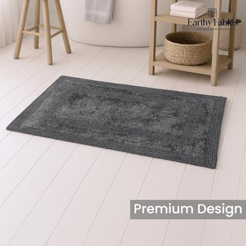Earthy Fables Premium 100% Cotton Reversible Rectangular Bath Mat for Home, Ultra Soft, Quick Dry, High Water Absorbent Bathroom Floor Mat, Machine Washable Bath Rug for Kitchen, 80x50 cm (Grey) - Image 3