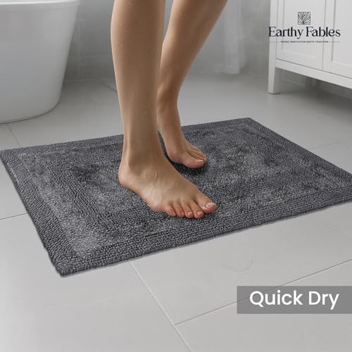Earthy Fables Premium 100% Cotton Reversible Rectangular Bath Mat for Home, Ultra Soft, Quick Dry, High Water Absorbent Bathroom Floor Mat, Machine Washable Bath Rug for Kitchen, 80x50 cm (Grey) - Image 4