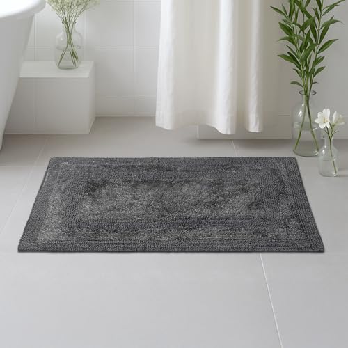 Earthy Fables Premium 100% Cotton Reversible Rectangular Bath Mat for Home, Ultra Soft, Quick Dry, High Water Absorbent Bathroom Floor Mat, Machine Washable Bath Rug for Kitchen, 80x50 cm (Grey) - Image 1
