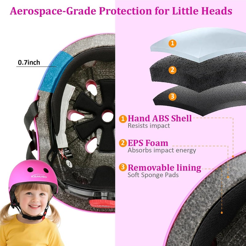 KAMUGO Kids Adjustable Helmet, with Sports Protective Gear Set Knee Elbow Wrist Pads for Toddler Age 2-8 Boys Girls, Bike Skateboard Hoverboard Scooter Rollerblading Helmet Set - Image 3