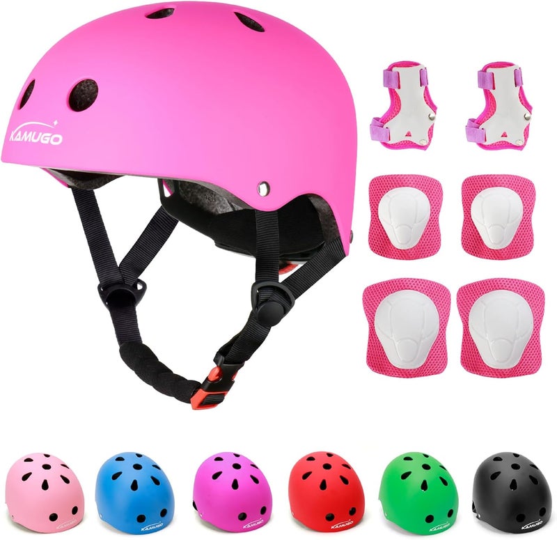 KAMUGO Kids Adjustable Helmet, with Sports Protective Gear Set Knee Elbow Wrist Pads for Toddler Age 2-8 Boys Girls, Bike Skateboard Hoverboard Scooter Rollerblading Helmet Set - Image 1