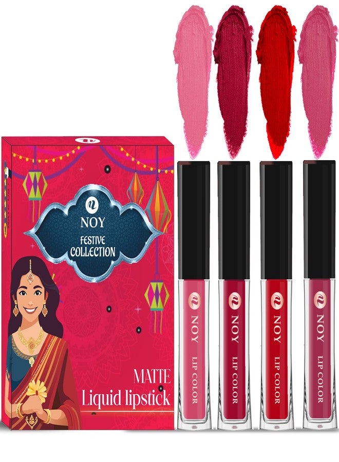 نوي مجموعة أحمر الشفاه السائل غير اللامع من نوي، مجموعة المهرجانات، 4 ألوان أنيقة: الخوخي، والوردي الكرزي، والأحمر، والبنفسجي. - Image 2