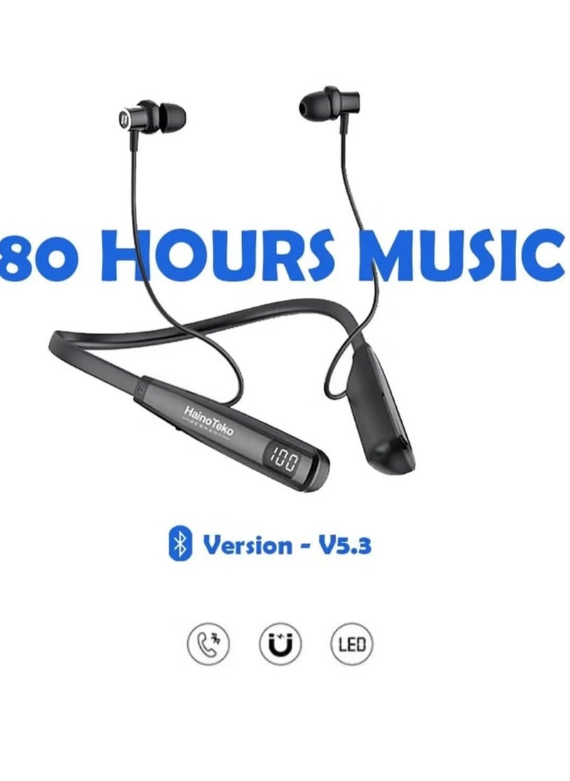Haino Teko - HN80 Bluetooth Wireless Neckband | Premium Sound Quality, Comfortable Fit, Long Battery Life, Hands-Free Calls, Compatible with Android & iOS, Black - Image 1