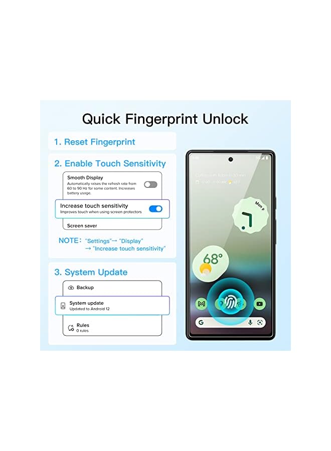 Jetech حماية شاشة لجوجل بيكسل 6A بحجم 6.1 بوصة مع واقي عدسة الكاميرا، أداة تركيب سهلة، متوافقة مع بصمة الإصبع، فيلم زجاجي مقسى، وضوح عالي، عبوة من 2 - Image 3