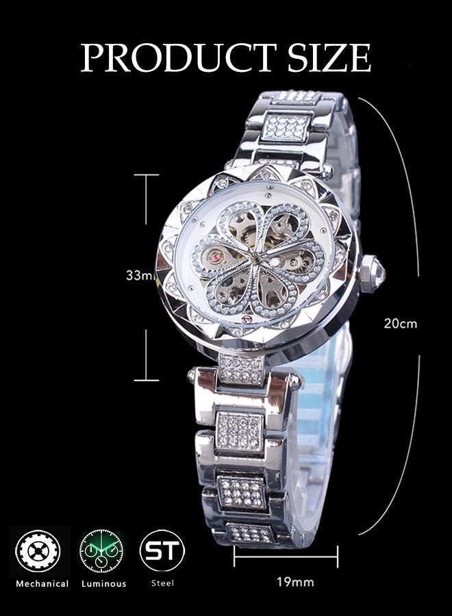 DUNISO Women‘s Automatic Mechanical watch ,with Diamond and Carving Flower Craft, Hollow Mechanical Waterproof Wrist Watch - Image 2