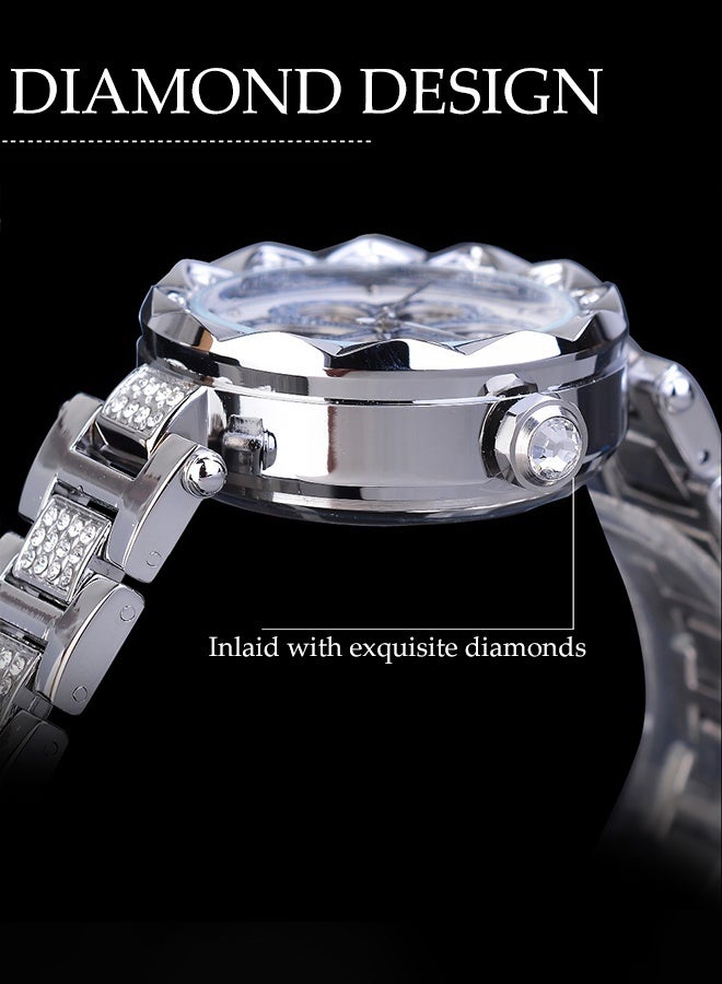 DUNISO Women‘s Automatic Mechanical watch ,with Diamond and Carving Flower Craft, Hollow Mechanical Waterproof Wrist Watch - Image 5