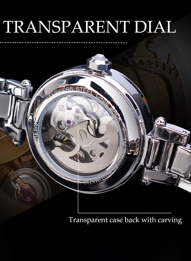 DUNISO Women‘s Automatic Mechanical watch ,with Diamond and Carving Flower Craft, Hollow Mechanical Waterproof Wrist Watch - Image 4