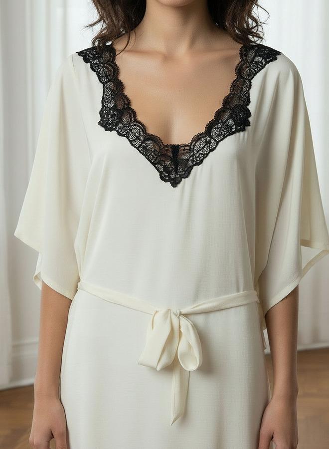 Aadaraya Adaraya Night Dress Short Sleeve With Belt - Image 4