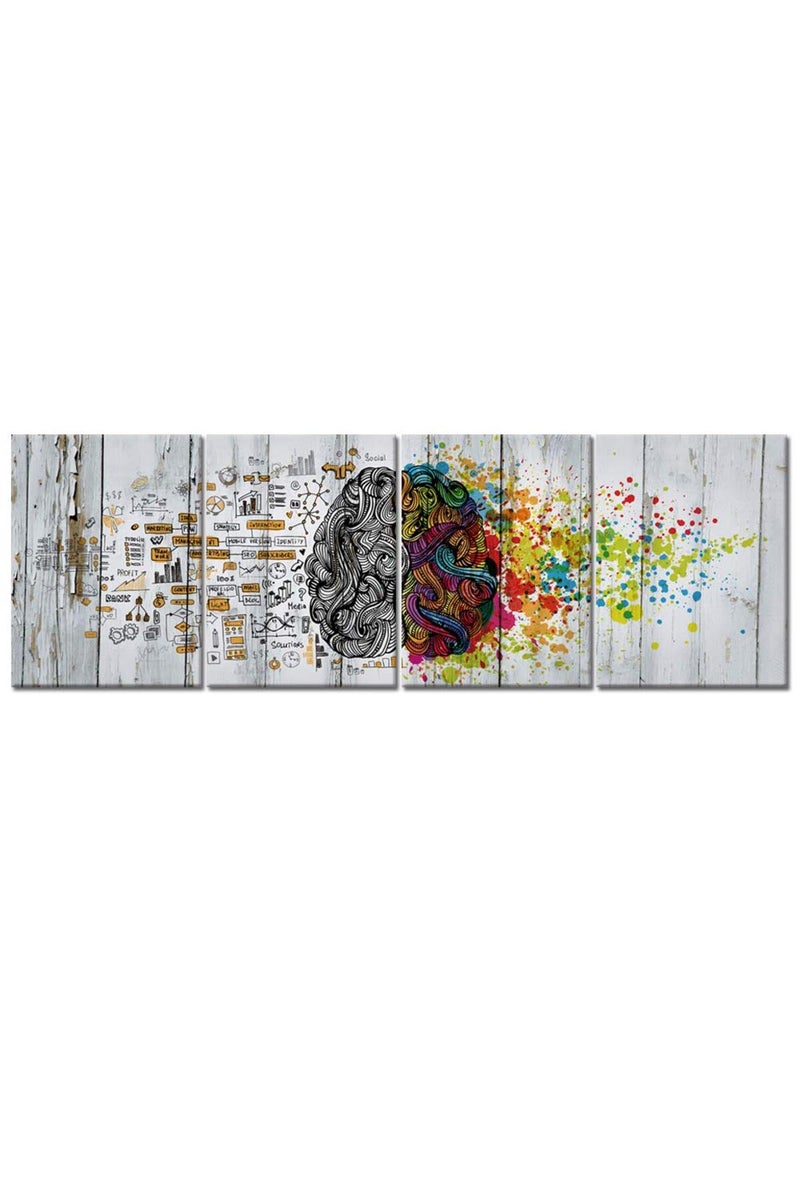 Visual Art Decor 4 Pieces Retro Left and Right Brain Advantage Canvas Poster Inspiration Motivation Education Science Canvas Prints Wall Art Gallery Modern Office Wall Decor Ready to Hang (12x16x4) - Image 1