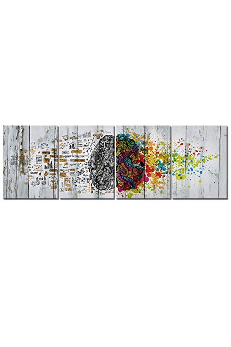 Visual Art Decor 4 Pieces Retro Left and Right Brain Advantage Canvas Poster Inspiration Motivation Education Science Canvas Prints Wall Art Gallery Modern Office Wall Decor Ready to Hang (12x16x4) - Image 2