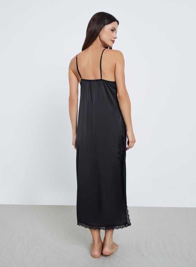 Styli Satin Lace Insert Slip Dress with High Slit and Brief - Image 4