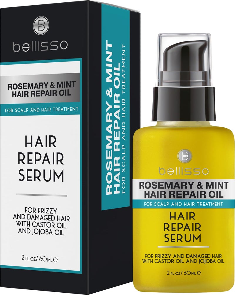 BELLISSO Rosemary Mint Oil Hair Serum - Thickening Products for Women and Men - Strengthening Treatment for Dry, Damaged, Frizzy Split Ends - Control Frizzy, Thinning and Curly Locks - Scalp Moisturizer - Image 1