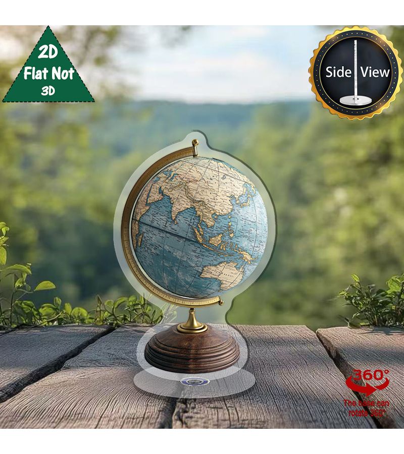 قرص دوار أكريليك ثنائي الأبعاد (قطعة واحدة) - كرة أرضية دوارة مناسبة لتزيين المنزل والمكتب وأعياد الميلاد وعيد الهالوين - عالم دوار مع قارات ودول وعلامات معالم قديمة - سطح مستوٍ - ديكور مكتبي - هدية تعليمية لعشاق الجغرافيا - قطعة قابلة للتحصيل - Image 4