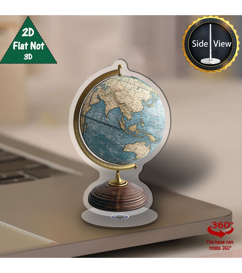 قرص دوار أكريليك ثنائي الأبعاد (قطعة واحدة) - كرة أرضية دوارة مناسبة لتزيين المنزل والمكتب وأعياد الميلاد وعيد الهالوين - عالم دوار مع قارات ودول وعلامات معالم قديمة - سطح مستوٍ - ديكور مكتبي - هدية تعليمية لعشاق الجغرافيا - قطعة قابلة للتحصيل - Image 5