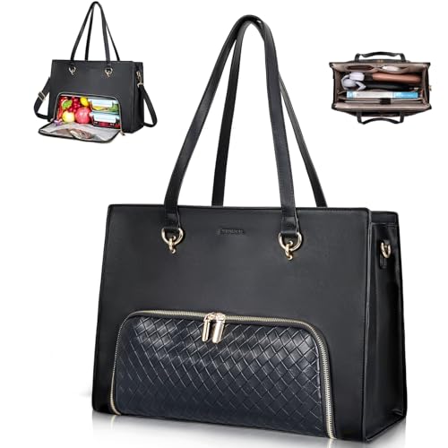 ESTARER Women Laptop Tote Bag with Insulated Lunch Compartment 17173 Inch PU Leather Work Bag Waterresistant Convertible Large Business Computer Briefcase Handbag for OfficeTravelCasual Black - Image 1