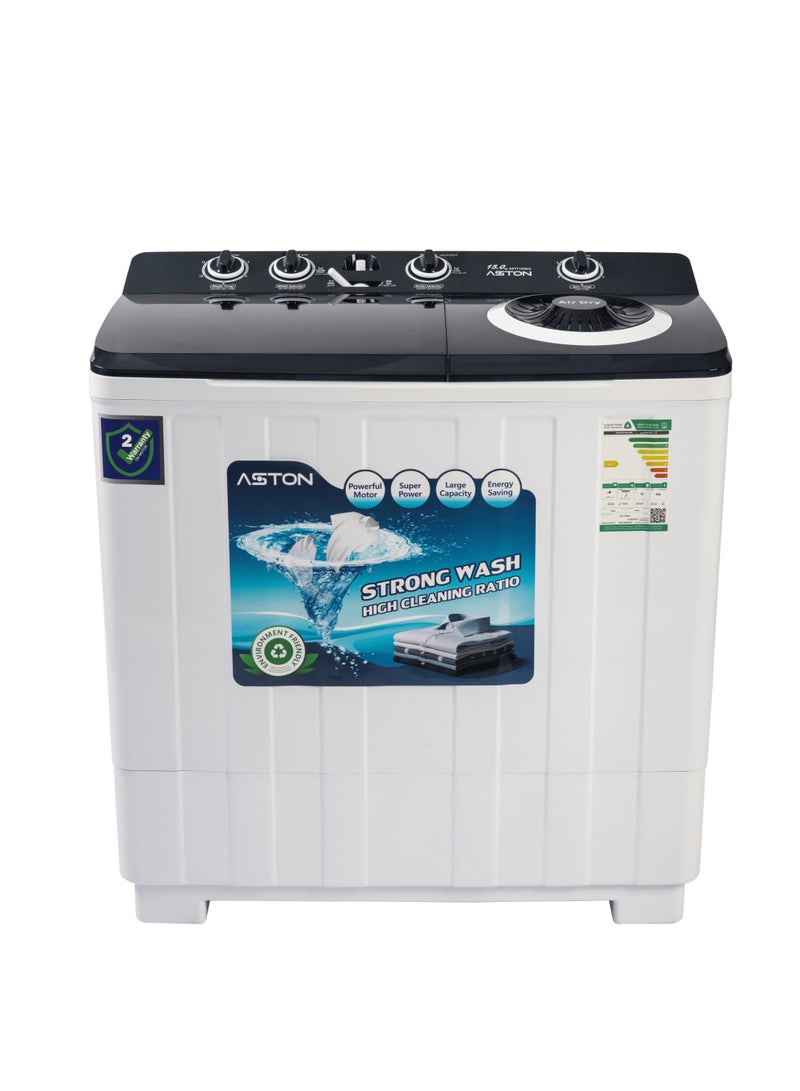 Aston Twin Tub Washing Machine, 15Kg, Without Pump, Single Water Inlet, White - ASTT150KG - Image 1
