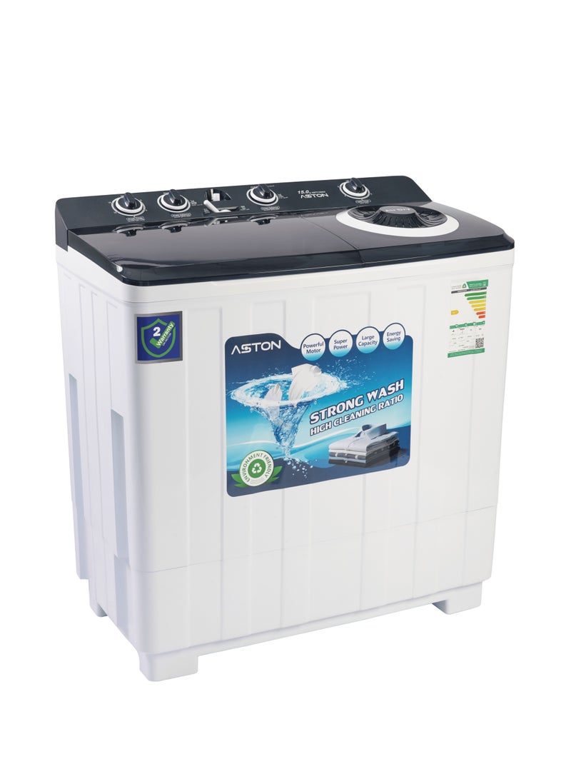 Aston Twin Tub Washing Machine, 15Kg, Without Pump, Single Water Inlet, White - ASTT150KG - Image 2