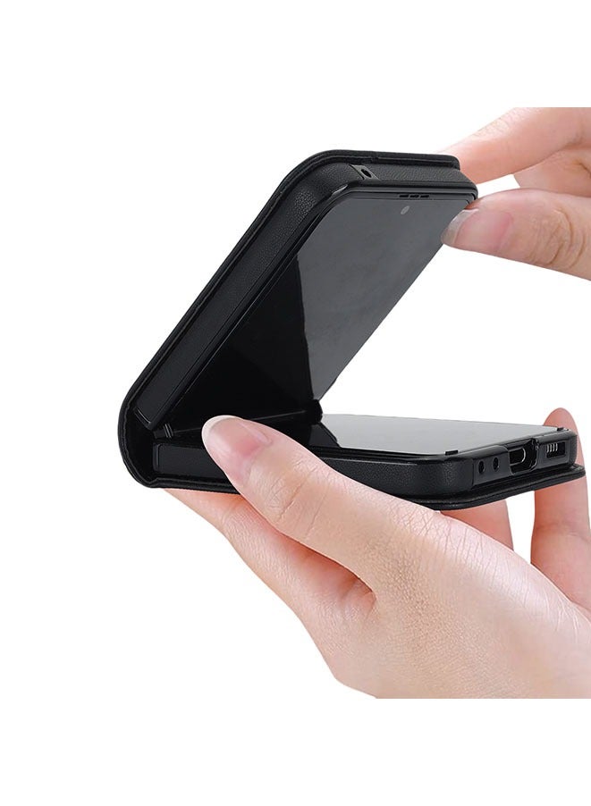 Muyixin غطاء حماية لهاتف Samsung Galaxy Z Flip 6، جراب جلدي مقاوم للصدمات قابل للفصل مع حزام كتف لهاتف Galaxy Z Flip 6 للنساء (أسود) - Image 4
