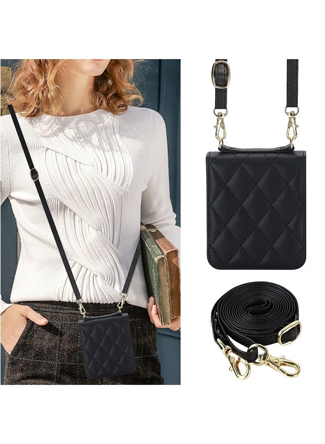 Muyixin غطاء حماية لهاتف Samsung Galaxy Z Flip 6، جراب جلدي مقاوم للصدمات قابل للفصل مع حزام كتف لهاتف Galaxy Z Flip 6 للنساء (أسود) - Image 5