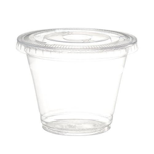 GUSTO [9 oz. - 50 Count Clear Plastic Cups with Flat Lids (No Hole), Fruit Cups with Lids for Party - Perfect for Smoothies, Milkshakes, and To-Go Beverages - (Formerly Comfy Package) - Image 2