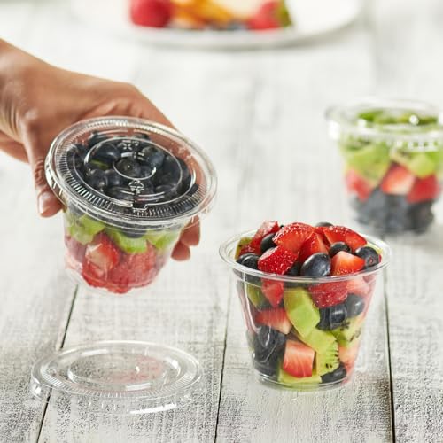 GUSTO [9 oz. - 50 Count Clear Plastic Cups with Flat Lids (No Hole), Fruit Cups with Lids for Party - Perfect for Smoothies, Milkshakes, and To-Go Beverages - (Formerly Comfy Package) - Image 3