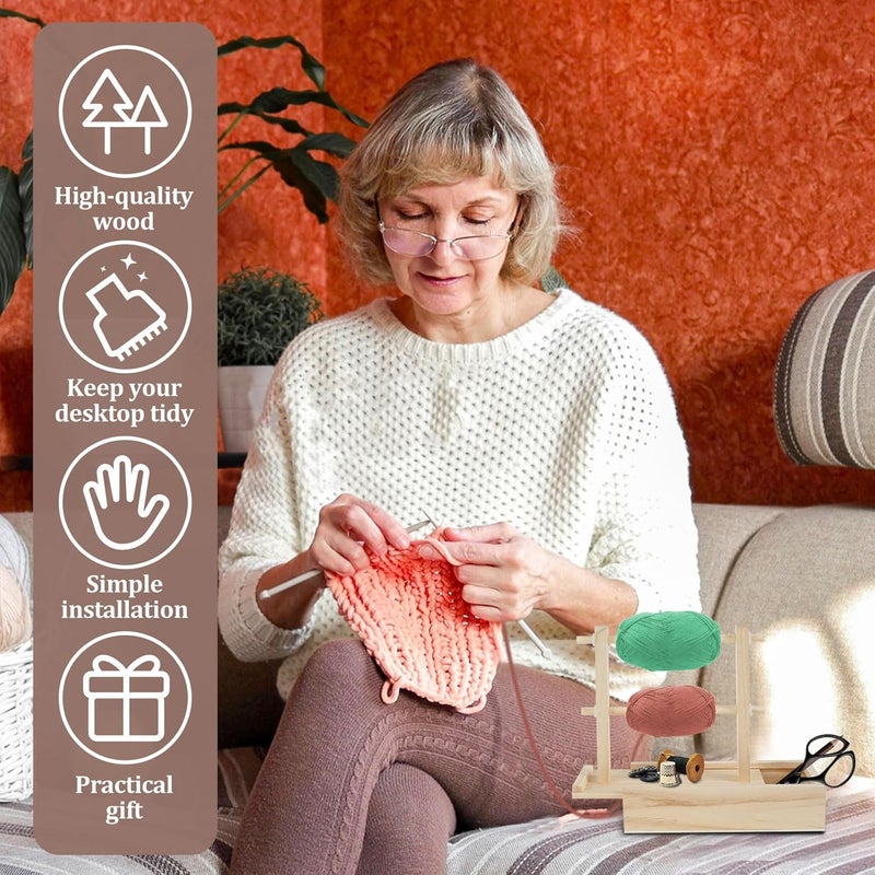 windforgecraft Yarn Holder Wooden Yarn Holder for Crochet Double Revolving Yarn Holder Horizontal Wood Yarn Ball Holder Ribbon Holder Organizer Rack for Knitting and Crocheting Knitting Lovers - Image 2