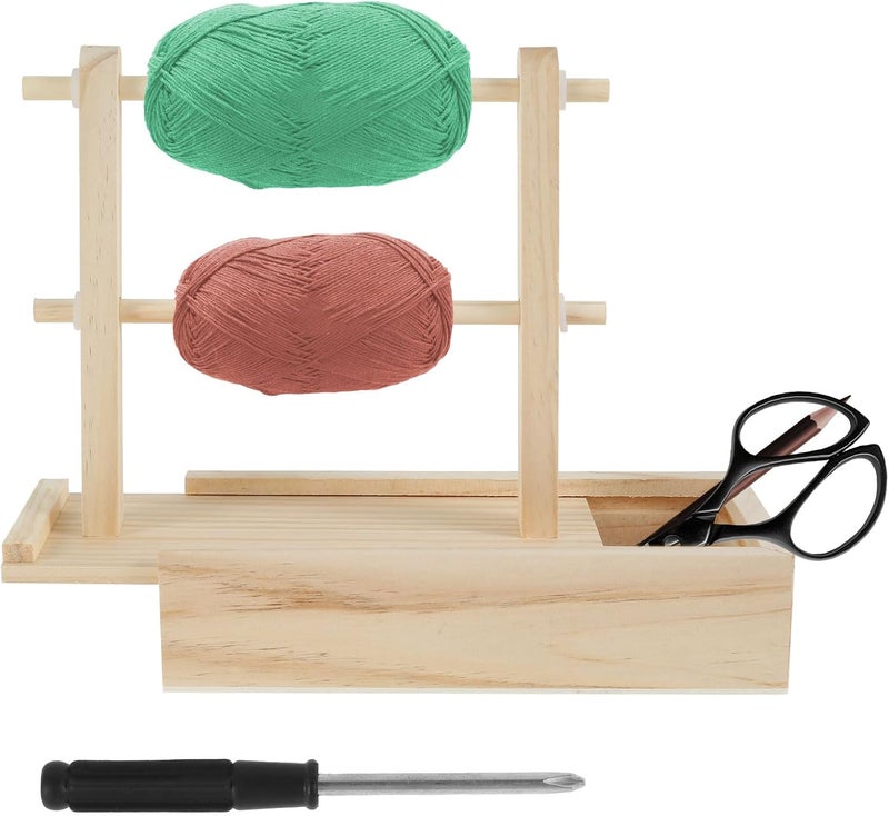 windforgecraft Yarn Holder Wooden Yarn Holder for Crochet Double Revolving Yarn Holder Horizontal Wood Yarn Ball Holder Ribbon Holder Organizer Rack for Knitting and Crocheting Knitting Lovers - Image 1