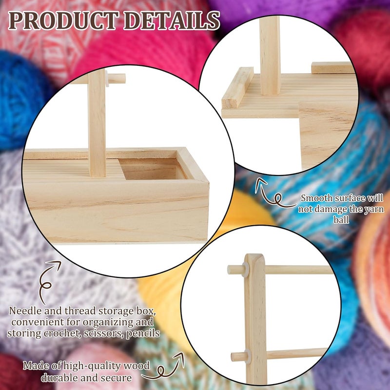 windforgecraft Yarn Holder Wooden Yarn Holder for Crochet Double Revolving Yarn Holder Horizontal Wood Yarn Ball Holder Ribbon Holder Organizer Rack for Knitting and Crocheting Knitting Lovers - Image 4