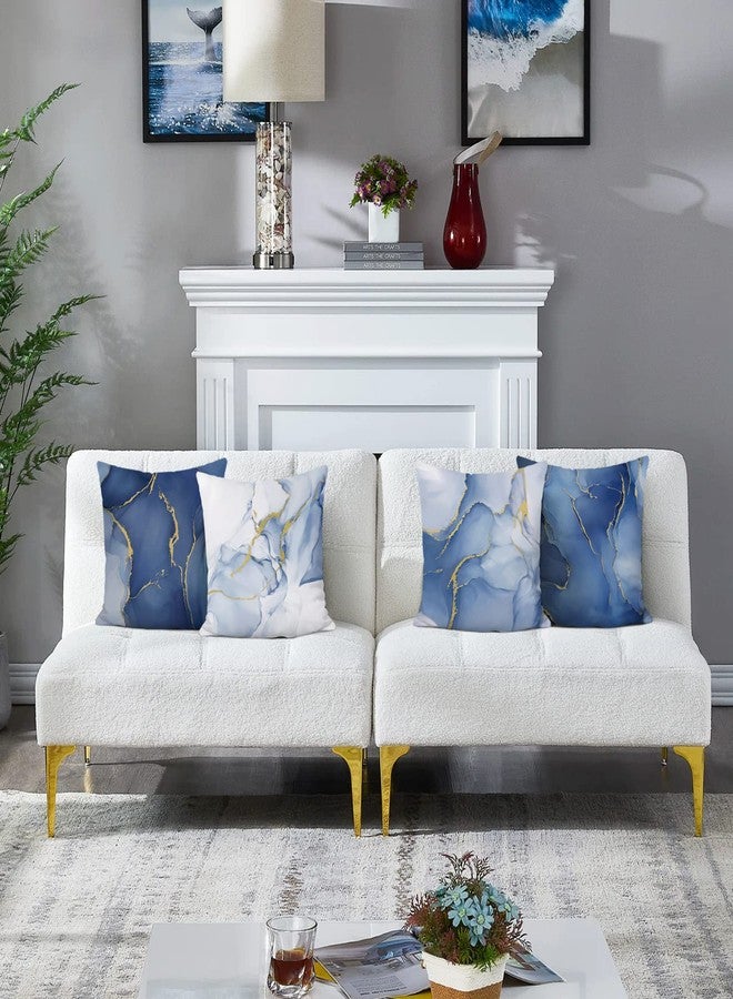 Bonhause Blue Marble Throw Pillow Covers 18 x 18 Inch Abstract Marble Blue and Gold Modern Decorative Pillows Soft Velvet Cushion Cases for Couch Sofa Bed Home Decor Set of 4 - Image 2