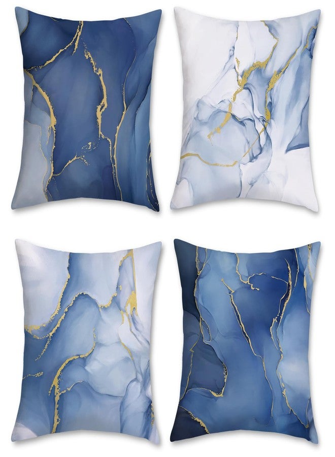 Bonhause Blue Marble Throw Pillow Covers 18 x 18 Inch Abstract Marble Blue and Gold Modern Decorative Pillows Soft Velvet Cushion Cases for Couch Sofa Bed Home Decor Set of 4 - Image 1
