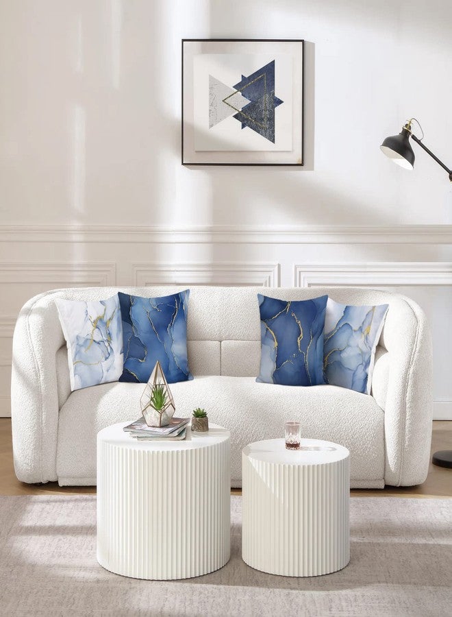 Bonhause Blue Marble Throw Pillow Covers 18 x 18 Inch Abstract Marble Blue and Gold Modern Decorative Pillows Soft Velvet Cushion Cases for Couch Sofa Bed Home Decor Set of 4 - Image 3