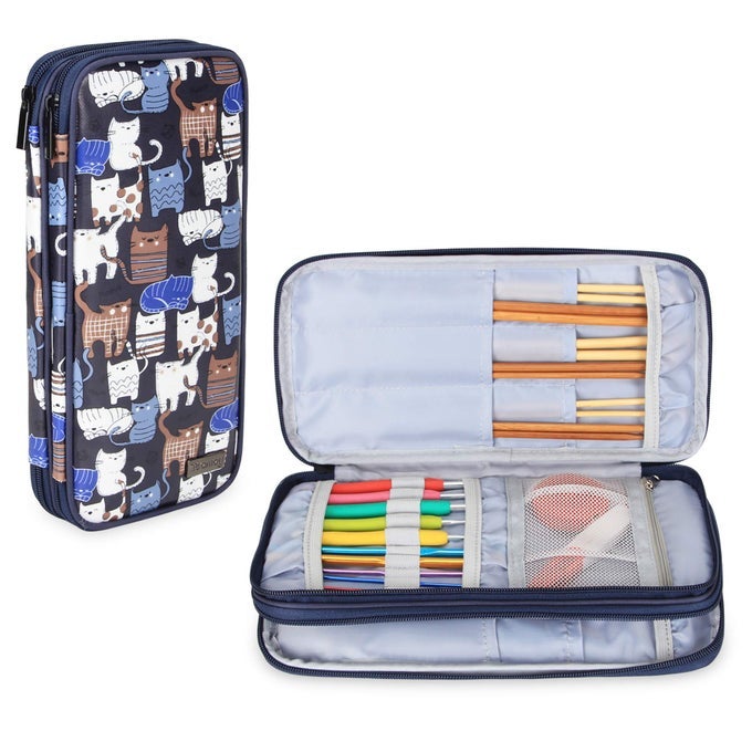 KNITTING NEEDLES CASEUP TO 10INCH TRAVEL ORGANIZER STORAGE BAG FOR CIRCULAR AND STRAIGHT KNITTING NEEDLES CROCHET HOOKS AND KNITTING ACCESSORIES BLUE CATSNO ACCESSORIES INCLUDED