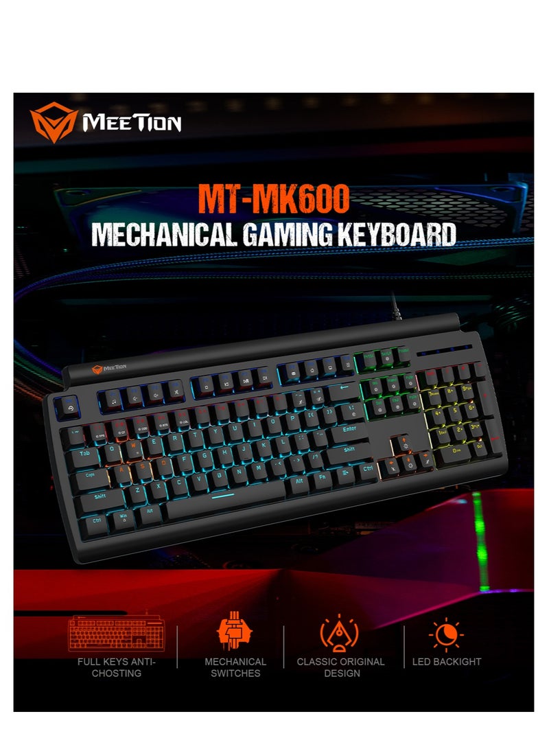Meetion MK600 Mechanical Keyboard Anti-ghosting Full keys No. of keys 104/105 Keyboard Type best combination of RGB lights Black Body OS Compatibility Windows XP/Vista/7/8/10  MAC OS X Interface USB - Image 5