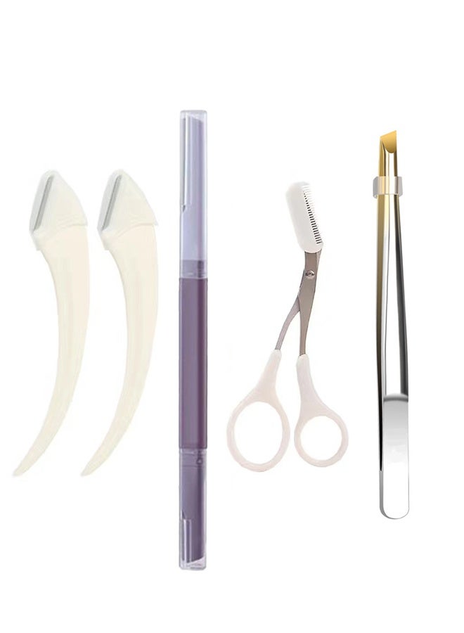 سيستار مجموعة تشذيب الحواجب مكونة من 5 قطع مع ملقط مائل وقلم حواجب وسكين تشذيب الحواجب الهلالي ومقص تشذيب الحواجب - Image 1