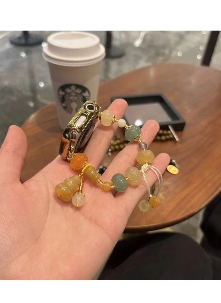 Pumpkin Agate Handmade Beaded Watch Band AppleWatch Pink Peach Suitable Apple Watch Band 7/8/9E 45mm - Image 1