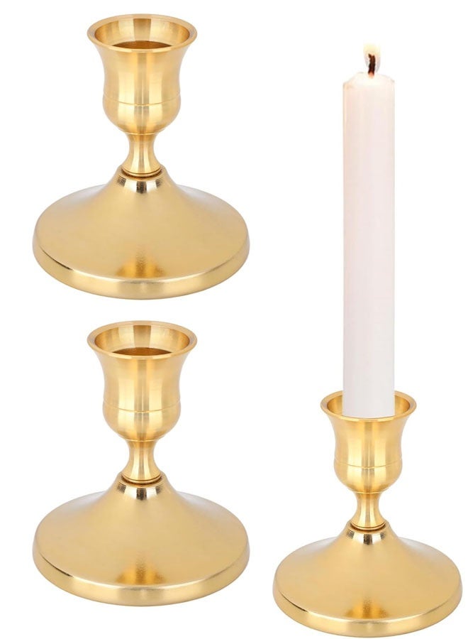2 PCS Vintage Gold Taper Candle Holders, Metal Short Candlesticks Antique Candle Sticks for Dining Table Centerpiece Wedding Decor - Image 1